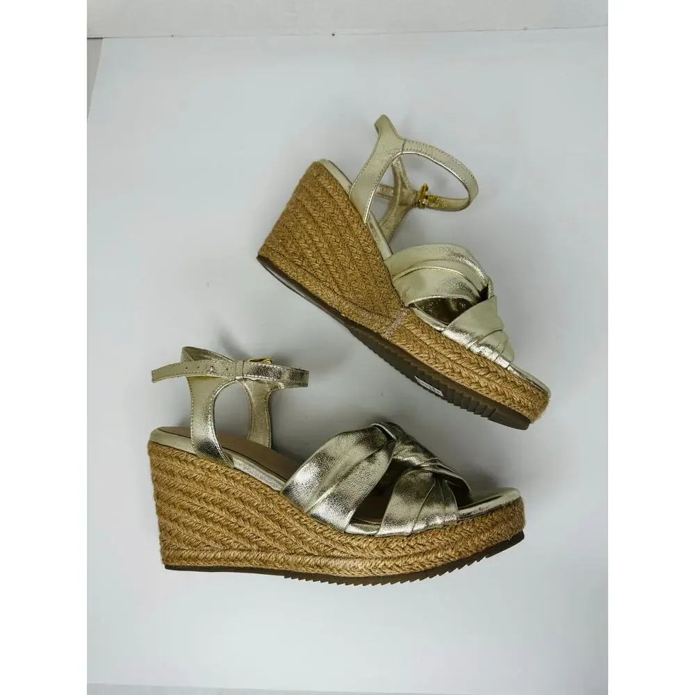 Ted Baker Carda Gold Metallic Espadrille Ankle Strap Wedge Sandals EU 39